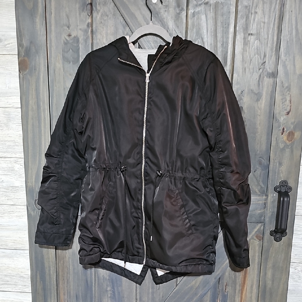 Me Jane Black Hooded Lined Windbreaker Jacket Women's Size M
